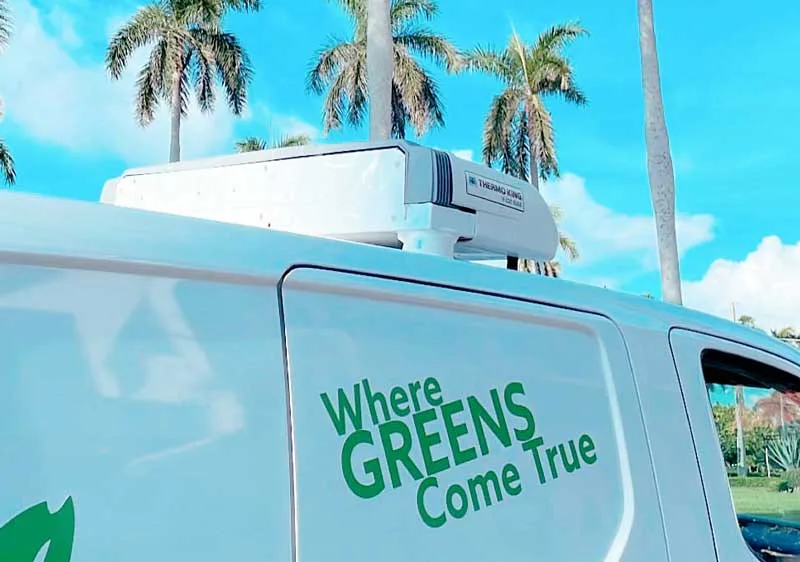 field of greens west palm beach Green Market: cropped photo of the side of the Field of Greens van with the message "where greens come true" printed on it