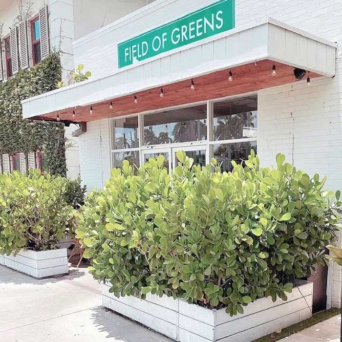 field of greens healthy food restaurant, palm beach: exterior photo of entrance with sign above it.