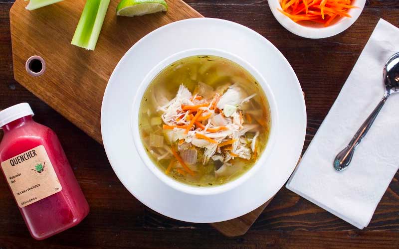 we're a soup restaurant! this is a photo of our chicken noodle soup.